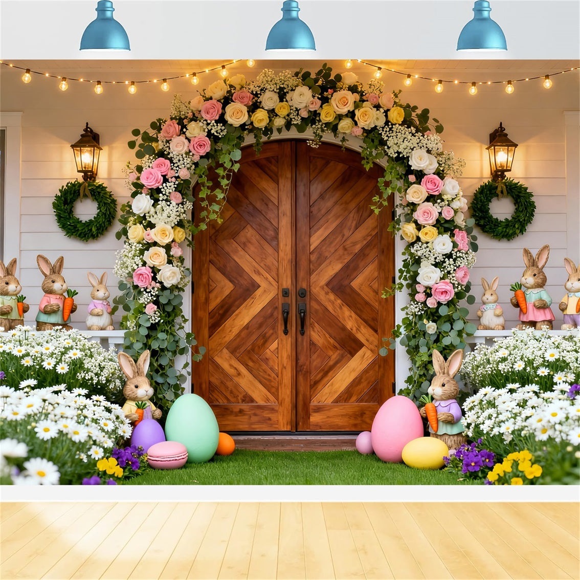 Easter Bunny Backdrops Pastel Floral Window Wreath Easter Backdrops Ideas UK LXX61-72