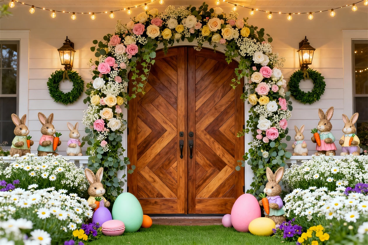 Easter Bunny Backdrops Pastel Floral Window Wreath Easter Backdrops Ideas UK LXX61-72