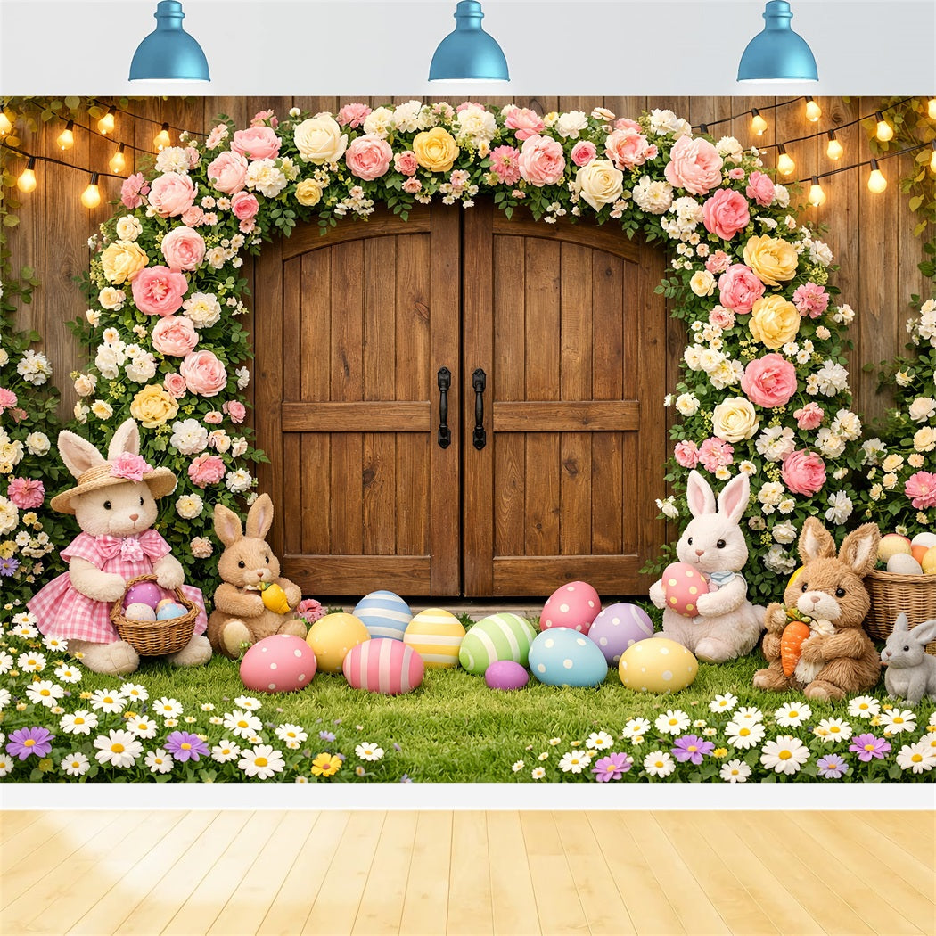 Easter Bunny Backdrops Rustic Wooden Cross Floral Easter Backdrops Ideas UK LXX61-73