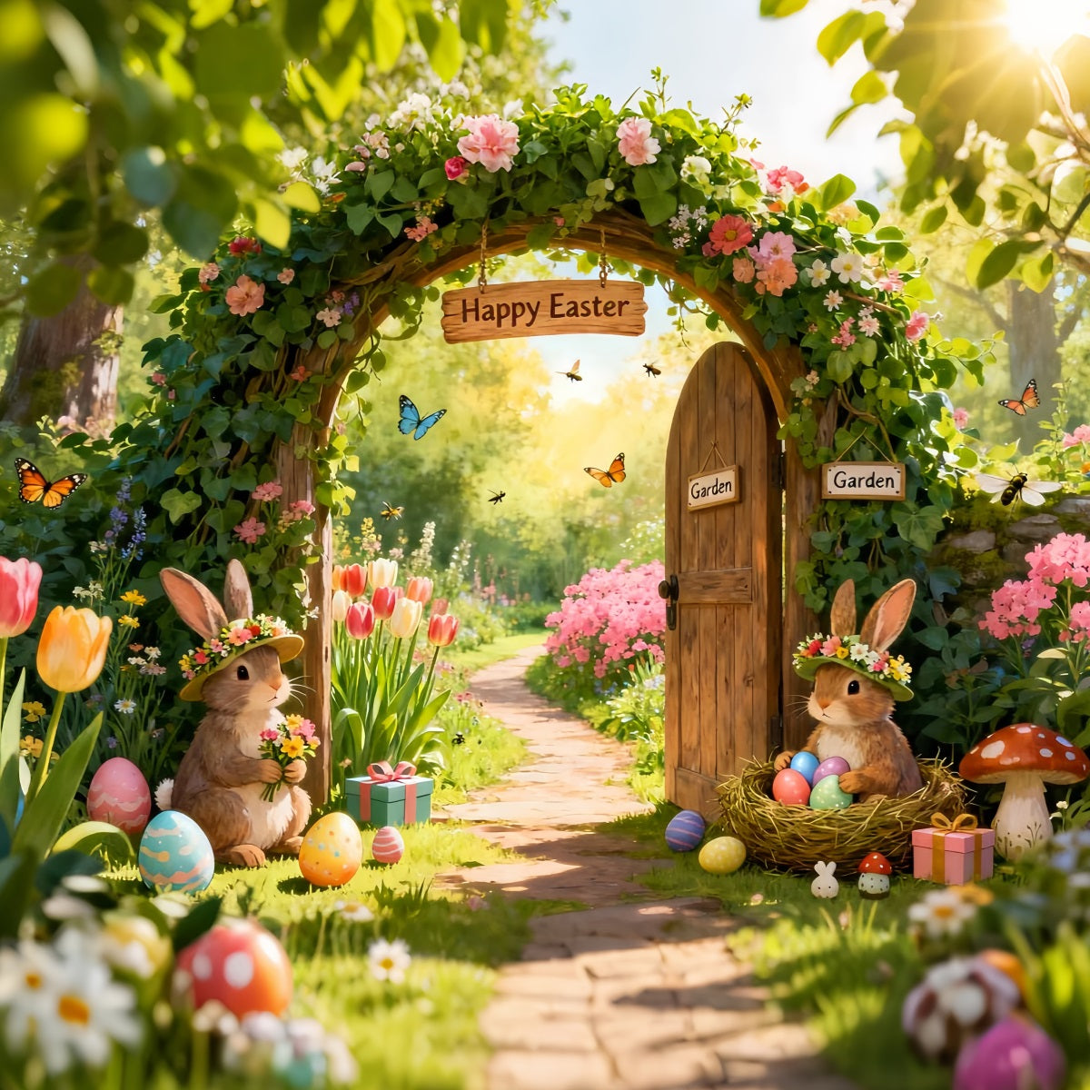 Easter Bunny Backdrops Enchanted Garden Flower Arch Photo Shoot Easter Backdrop UK LXX61-74
