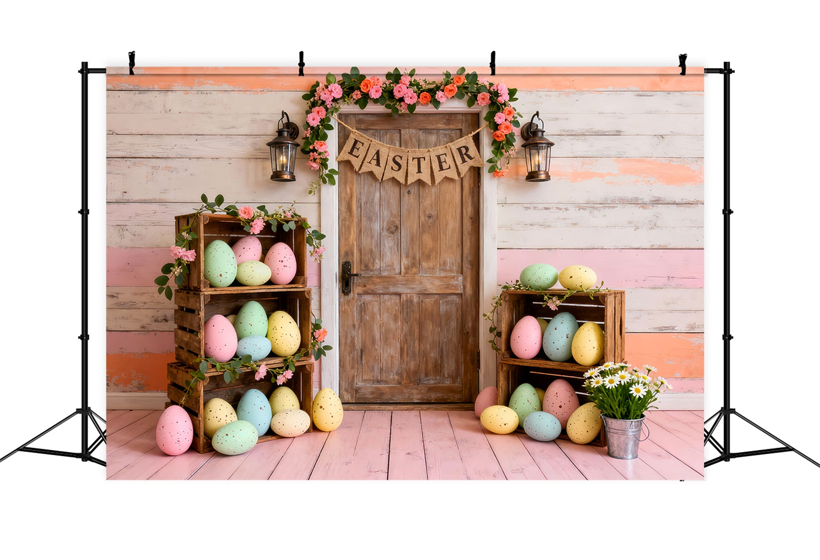 Easter Eggs Backdrop Pastel Crate Wooden Door Easter Party Backdrop UK LXX61-84