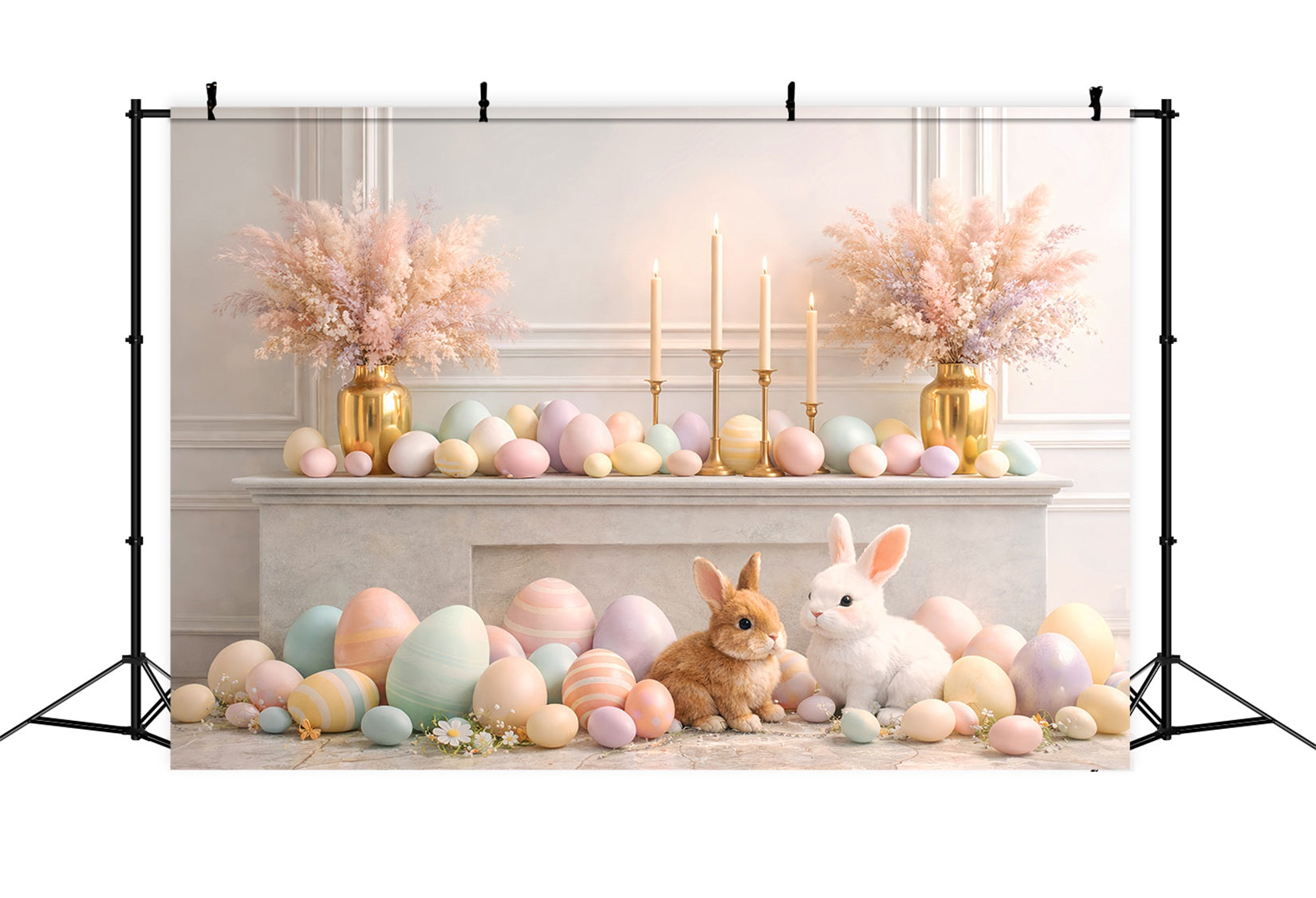 Easter Eggs Backdrop Elegant Mantel Bunny Retro Wall Easter Backdrop Photo UK LXX61-86