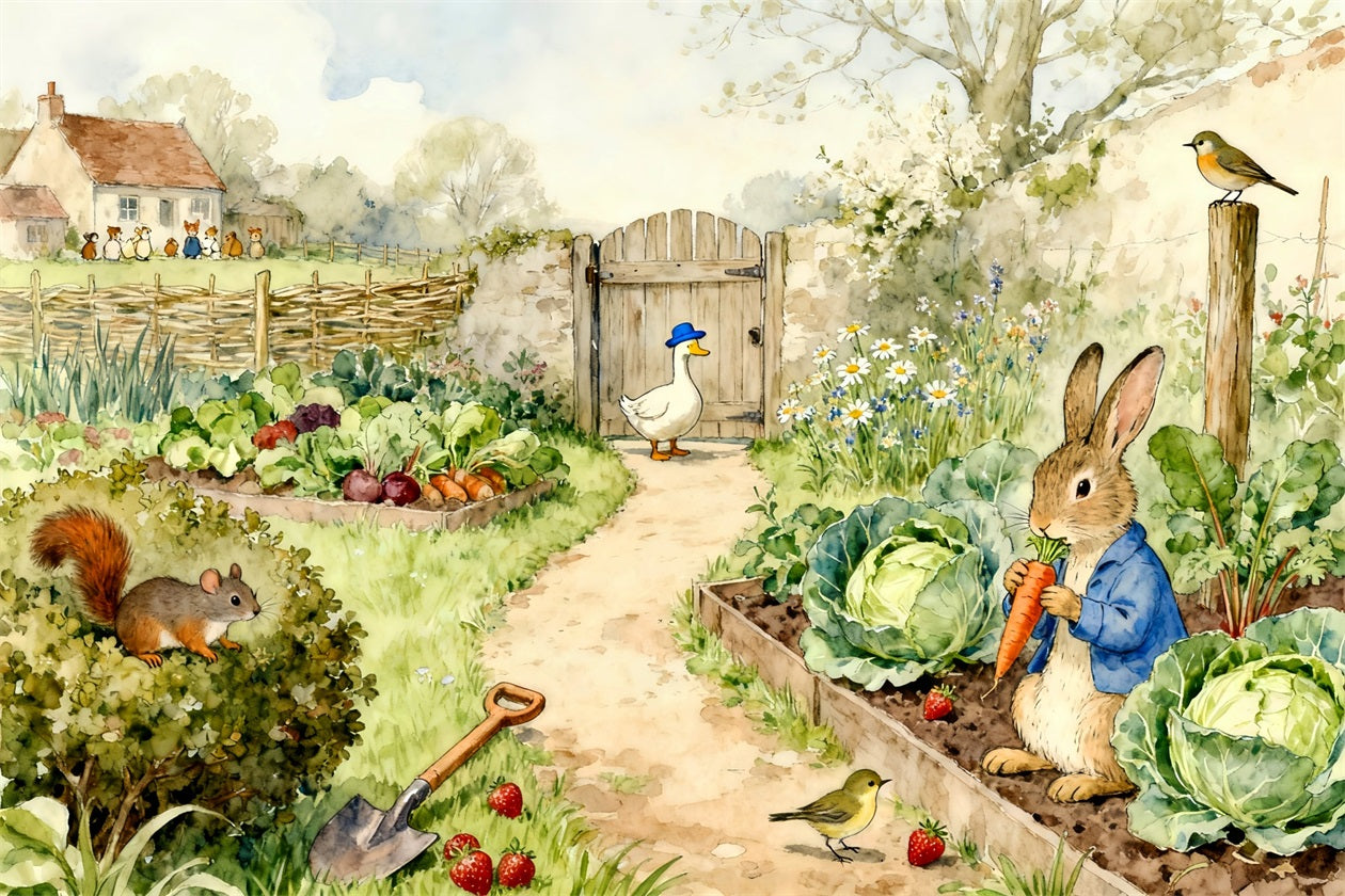 Peter Rabbit Photography Backdrop Storybook Garden Bunny Harvest Easter Backdrop Photo UK LXX61-90