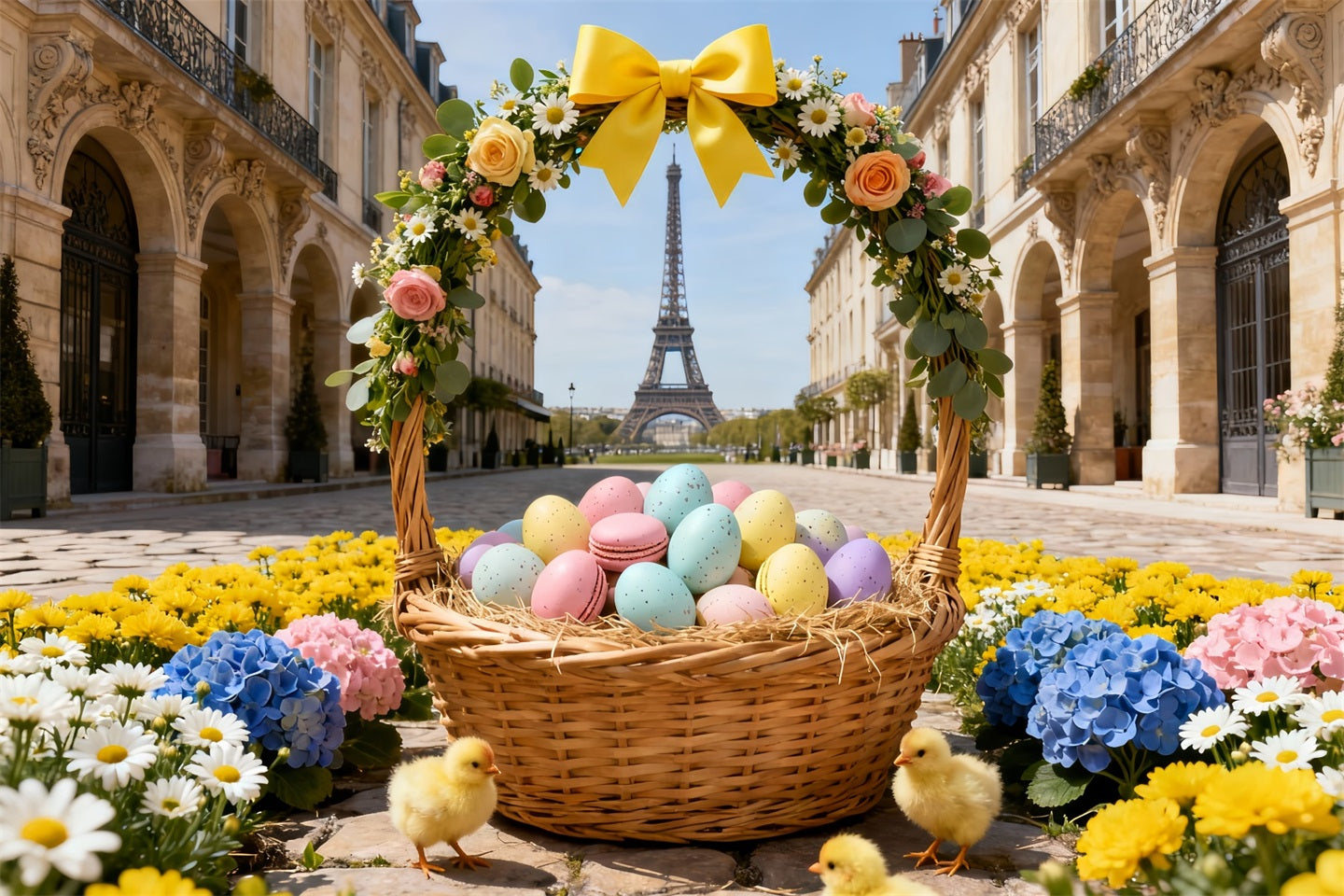 Baby Chick Backdrop Paris Floral Egg Basket Easter Backdrop Ideas UK LXX61-96