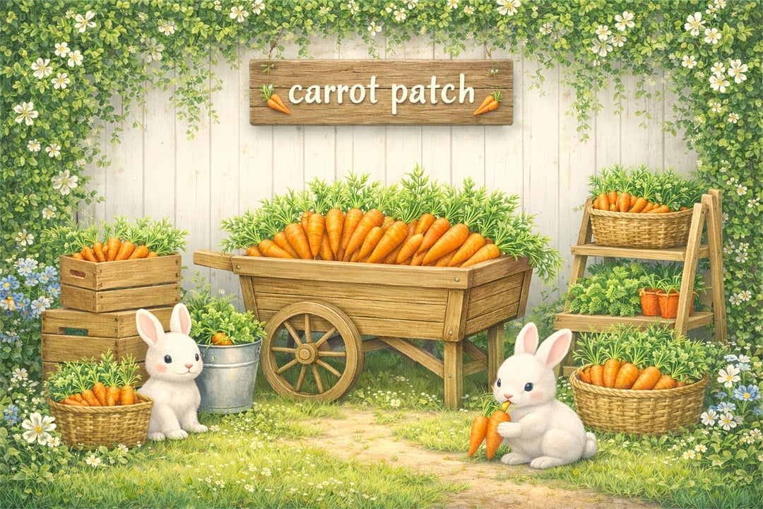 Carrot Backdrop Whimsical Bunny Garden Patch Easter Photo Backdrops UK LXX61-98