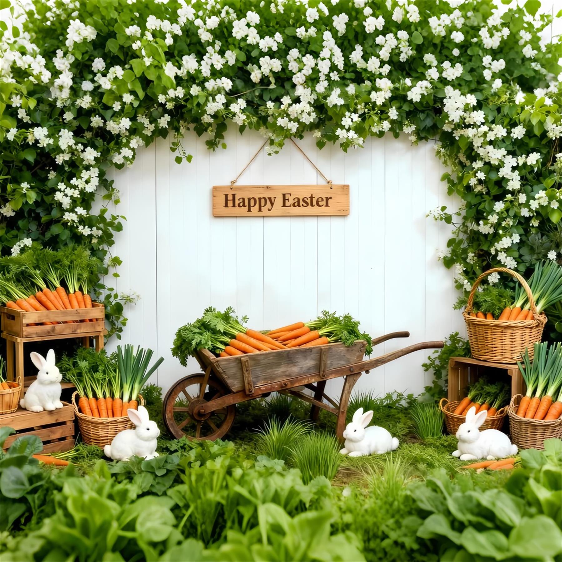 Carrot Backdrop Spring Garden Wildflower Bunny Easter Photo Backdrops UK LXX61-99