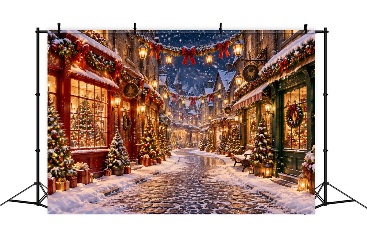 Christmas Village Backdrops Winter Snowy Lantern Street Christmas Street Backdrop UK LXX610-153