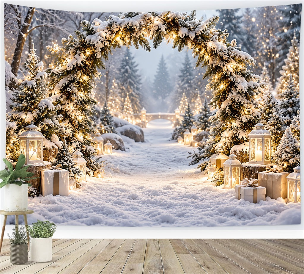Christmas Backdrops for Photos Snowy Lantern Archway Path Winter Wonderland Christmas Backdrop UK LXX610-169