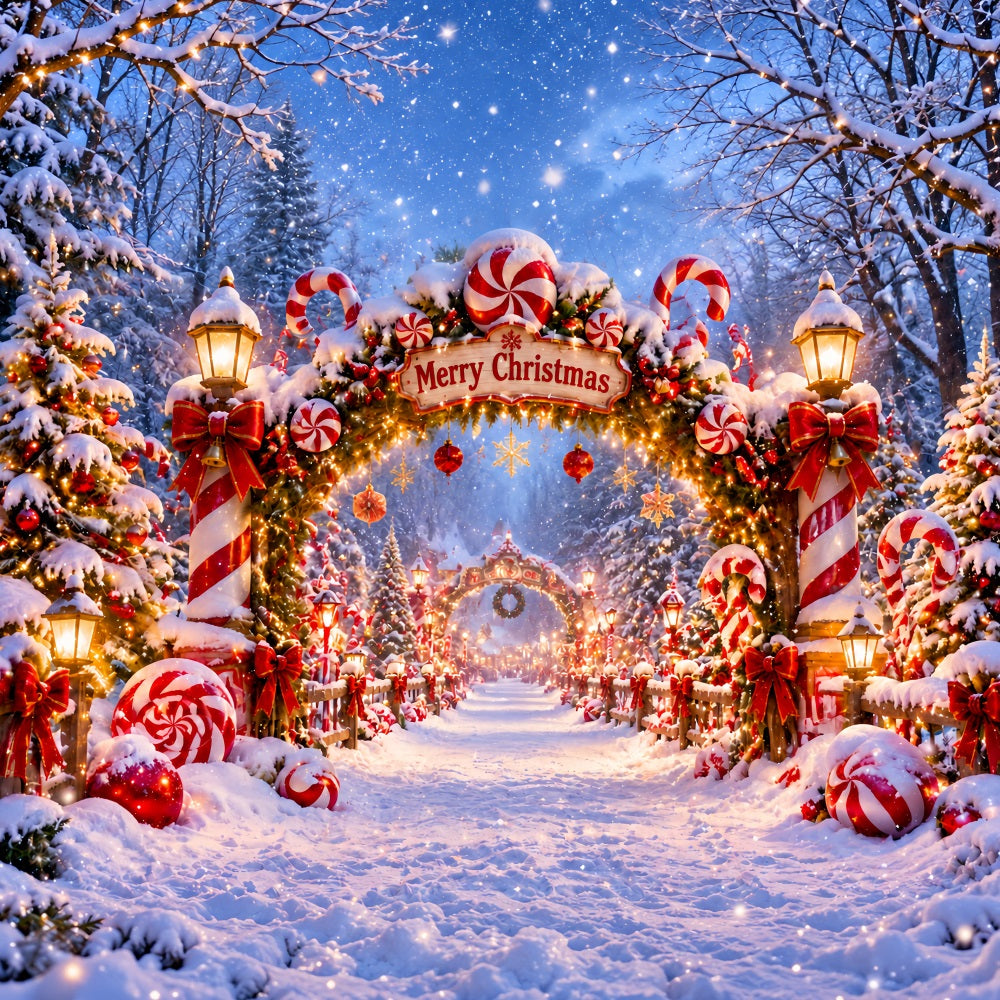 Christmas Candy Cane Backdrop Peppermint Wreath Snowy Gateway Christmas Backdrops for Stage UK LXX610-176