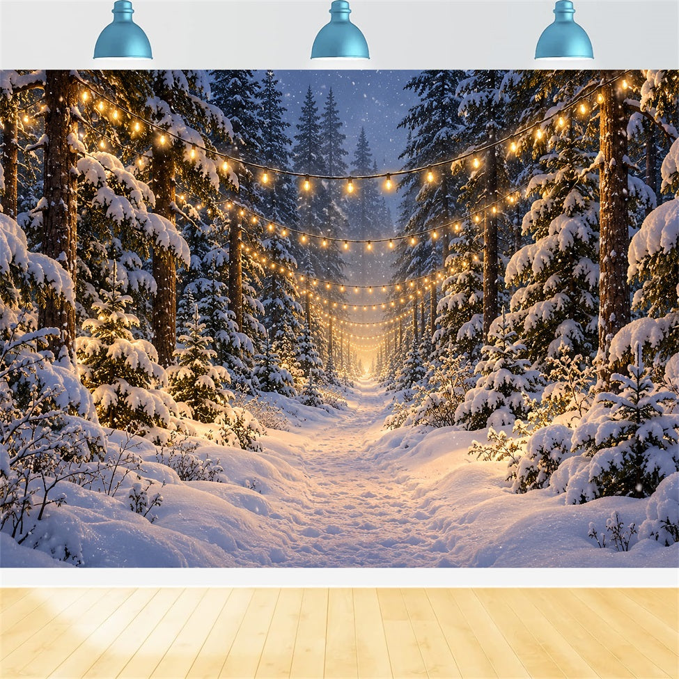 Christmas Tree Forest Backdrop Glowing Snowy Forest Path Christmas Picture Backdrops UK LXX610-180