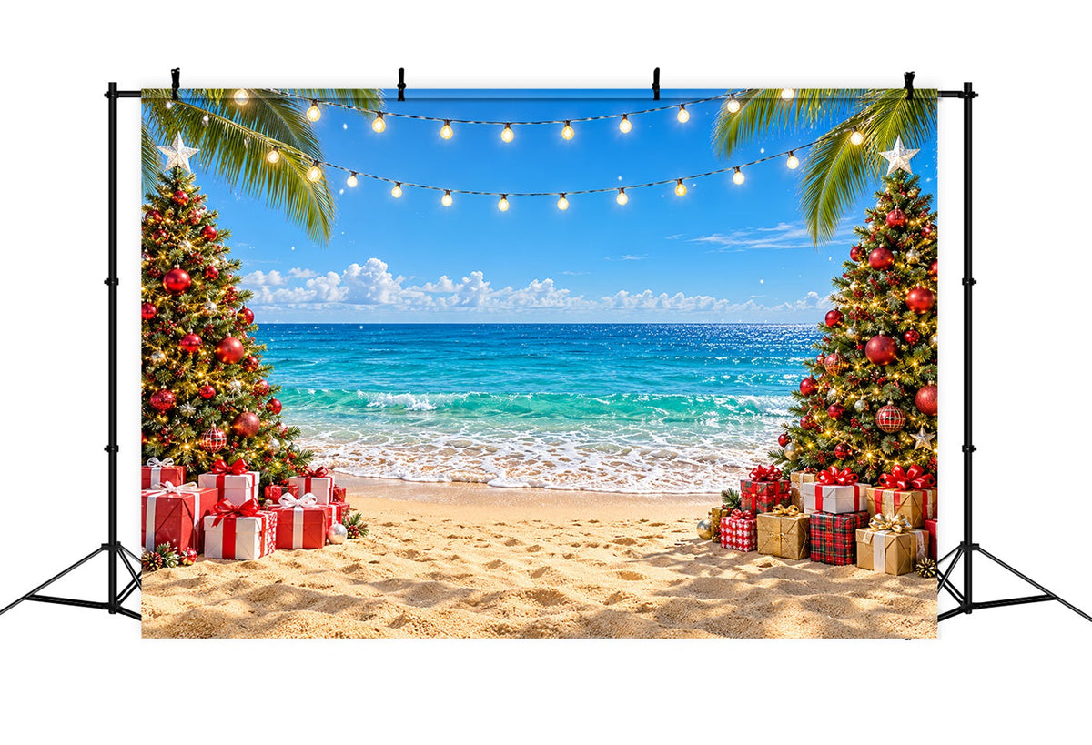 Tropical Christmas Backdrop Sea Beach Celebration Christmas in July Photo Backdrop UK LXX610-186