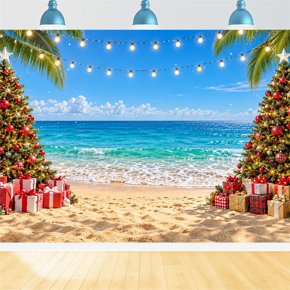Tropical Christmas Backdrop Sea Beach Celebration Christmas in July Photo Backdrop UK LXX610-186