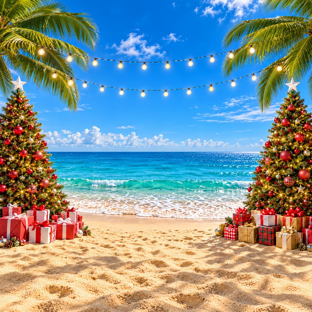 Tropical Christmas Backdrop Sea Beach Celebration Christmas in July Photo Backdrop UK LXX610-186
