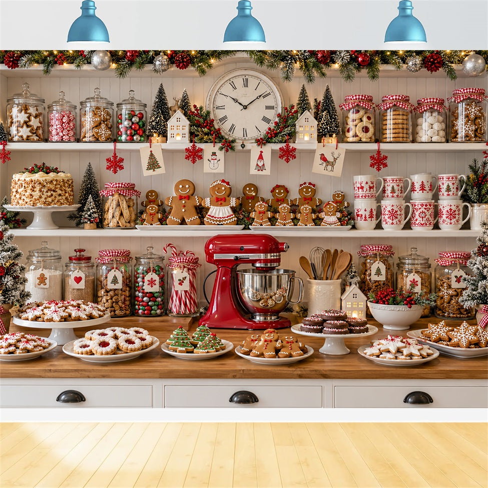 Christmas Backdrop Kitchen Cookie Baking Display Gingerbread Photo Backdrop UK LXX610-189