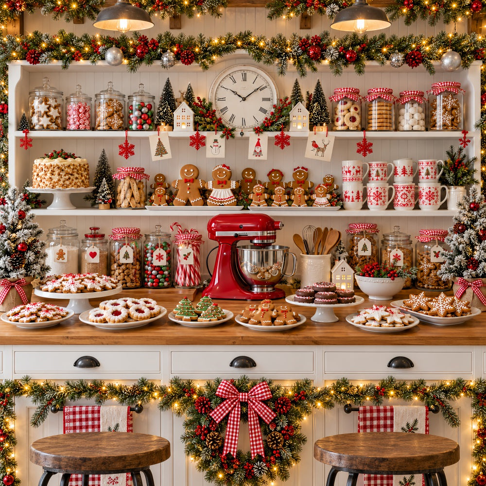 Christmas Backdrop Kitchen Cookie Baking Display Gingerbread Photo Backdrop UK LXX610-189