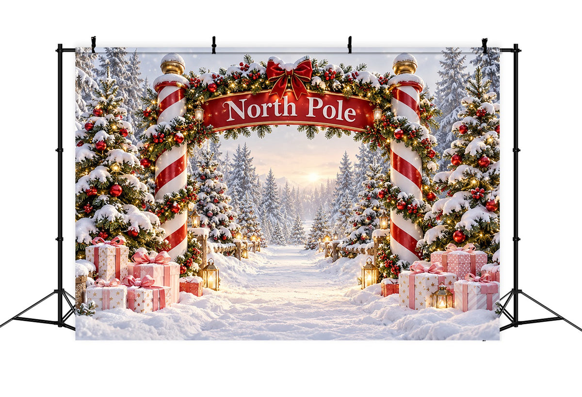 North Pole Photo Backdrop Snowy Forest Candy Gateway Professional Photography Christmas Backdrops UK LXX610-190