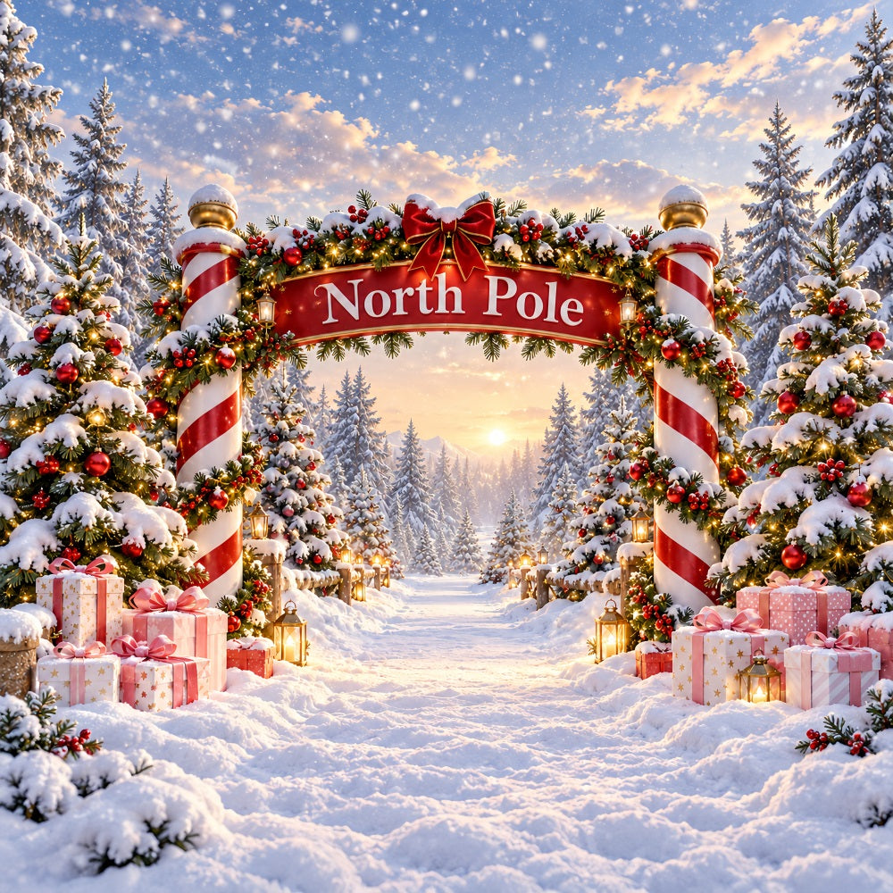 North Pole Photo Backdrop Snowy Forest Candy Gateway Professional Photography Christmas Backdrops UK LXX610-190