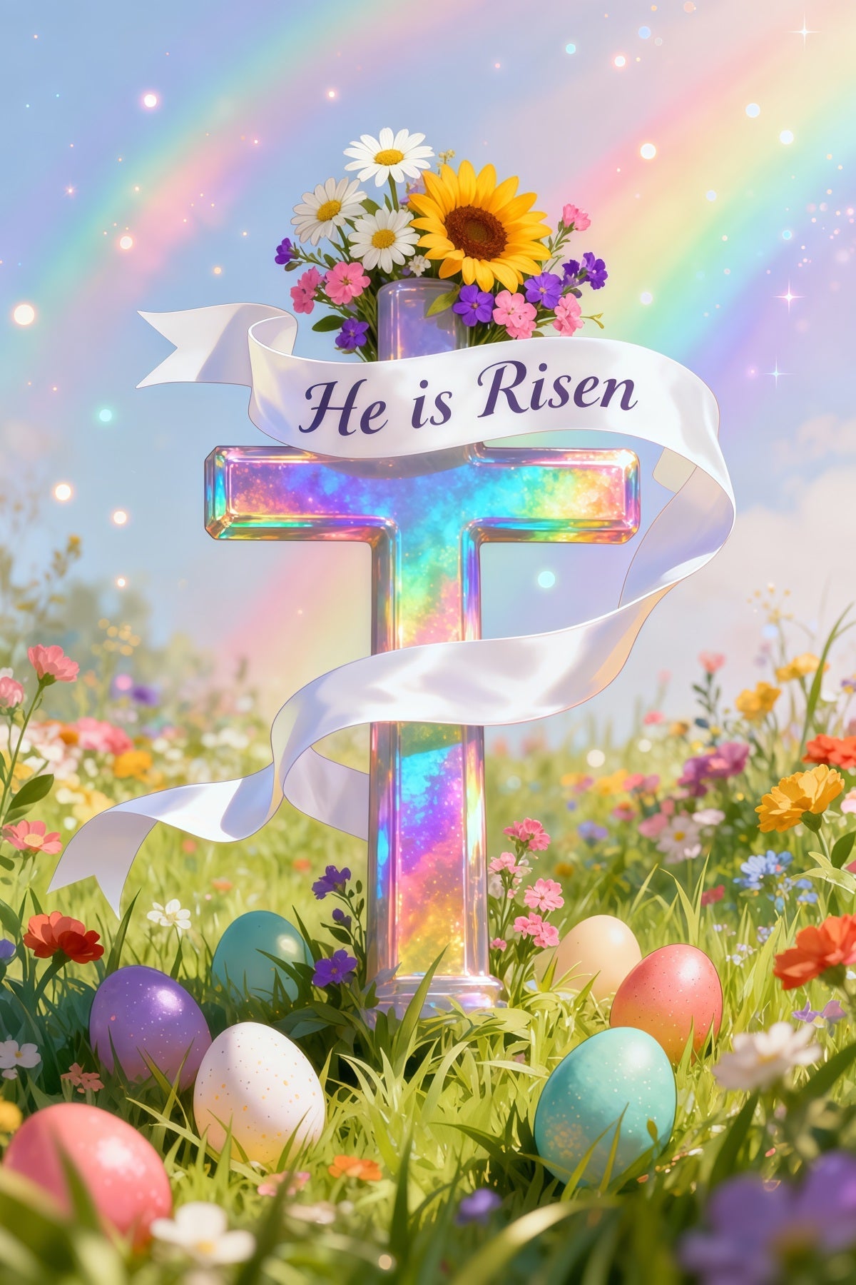 Easter Sunday Backdrop He Is Risen Cross Eggs Easter Photo Backdrop Ideas UK LXX62-43