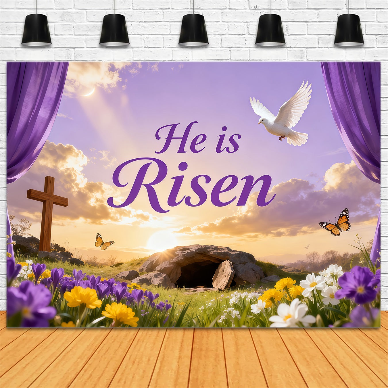 Easter Bunny Backdrops Empty Tomb Glory Flower Easter Backdrops For Pictures UK LXX62-47