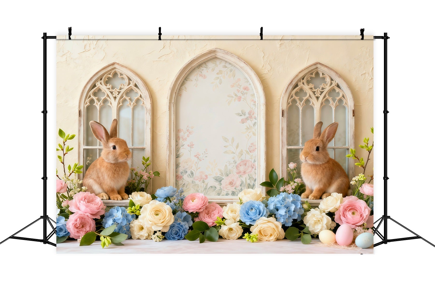 Easter Bunny Picture Backdrop Vintage Floral Arch Windows Backdrops For Easter Pictures UK LXX62-61