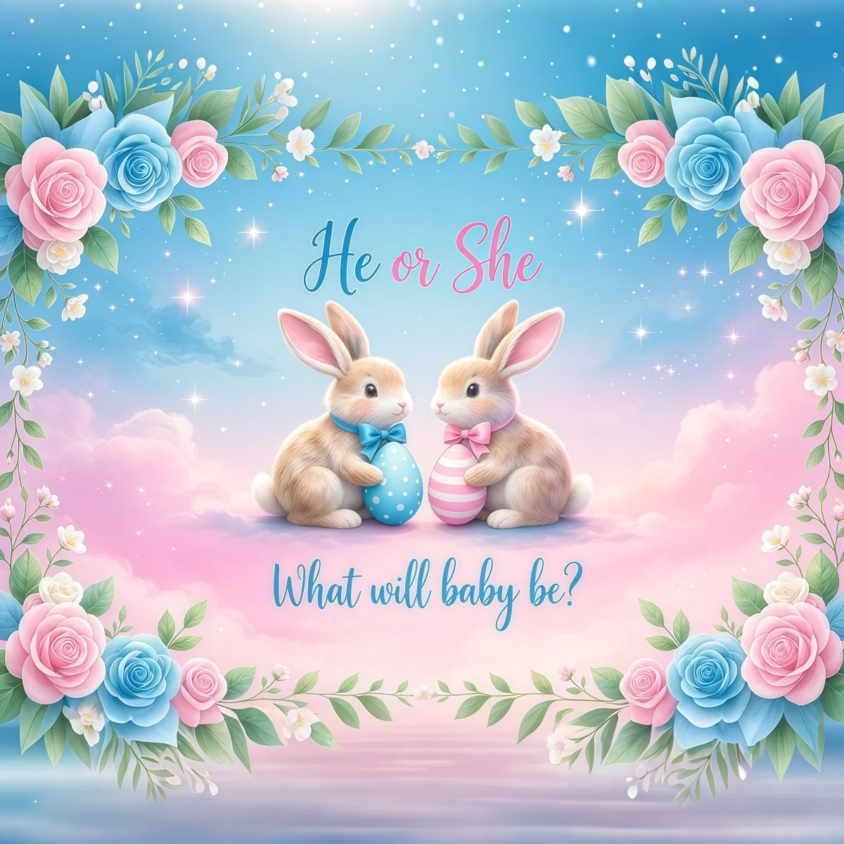 Easter Gender Reveal Backdrop Bunny He Or She Flower Photography Backdrops Easter UK LXX62-76