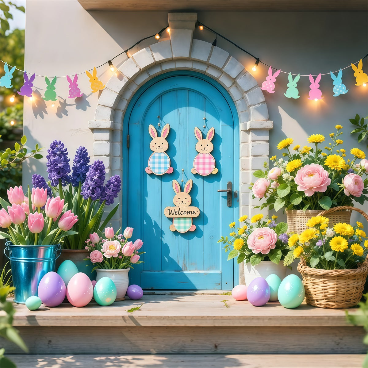 Easter Baby Backdrop Pastel Bunny Welcome Doorway Easter Backdrop Photo UK LXX62-80
