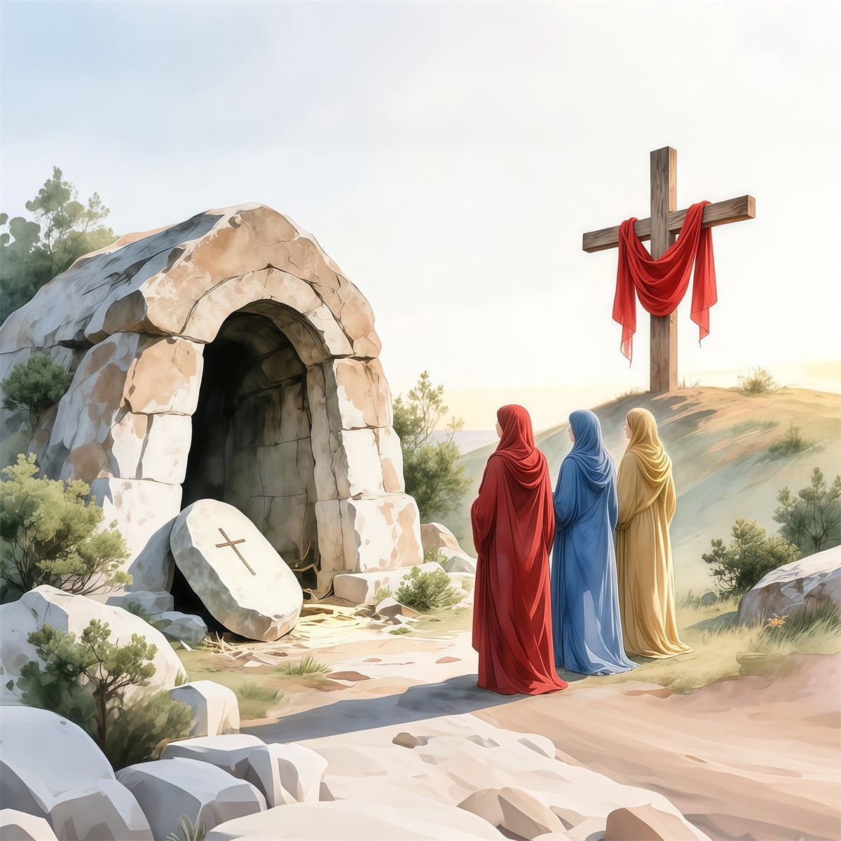 Religious Easter Photo Backdrop Resurrection Cross Empty Tomb Photography Easter Backdrops UK LXX62-83