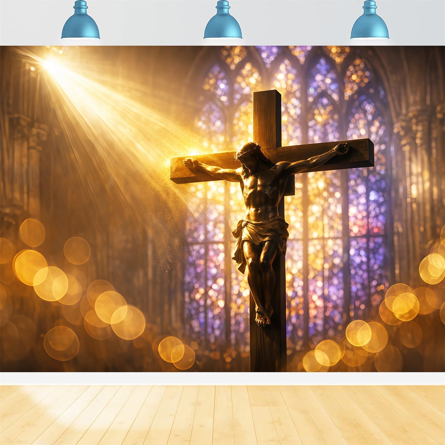 Christian Easter Photo Backdrops Radiant Stained Glass Crucifix Photo Shoot Easter Backdrop UK LXX62-87