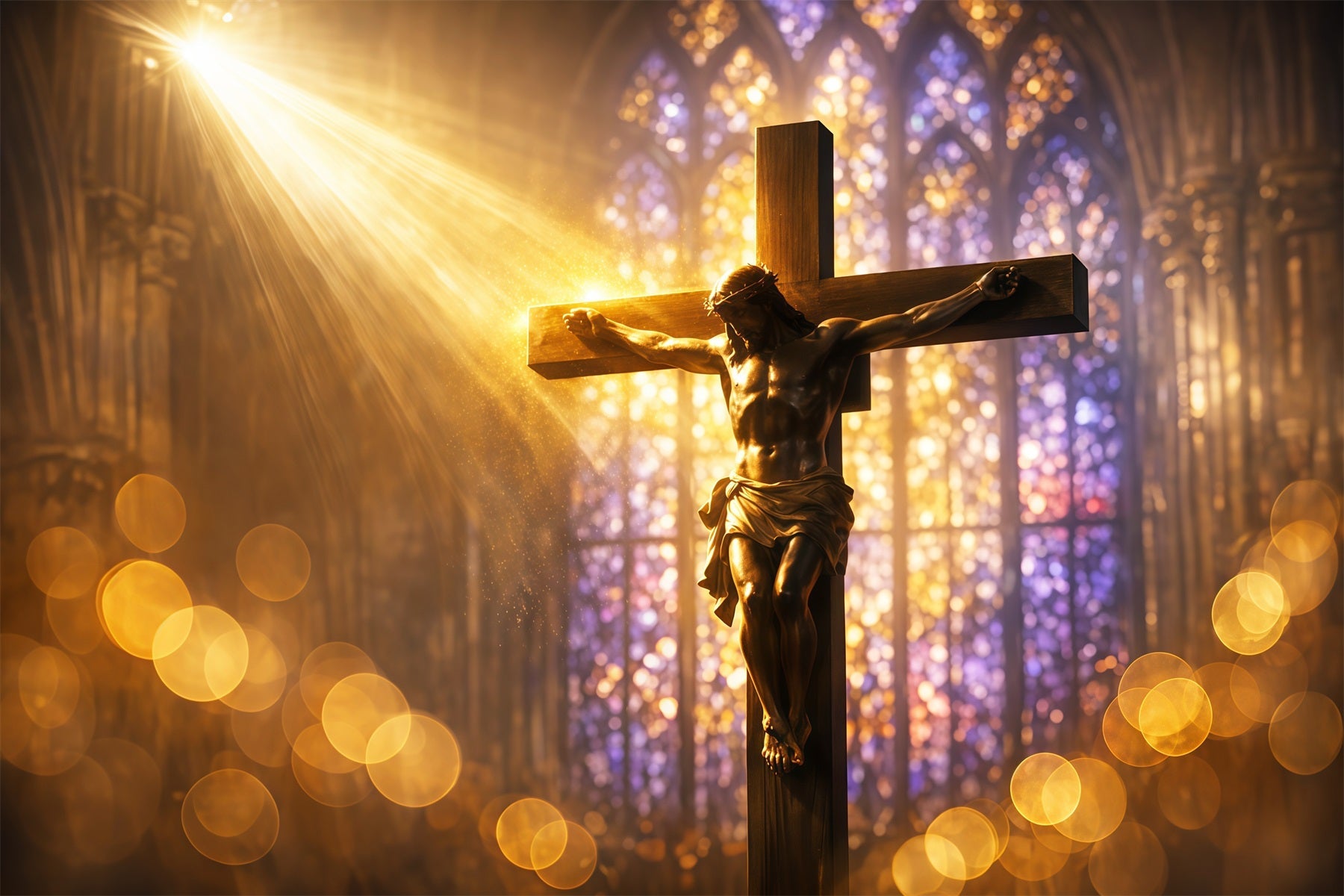 Christian Easter Photo Backdrops Radiant Stained Glass Crucifix Photo Shoot Easter Backdrop UK LXX62-87
