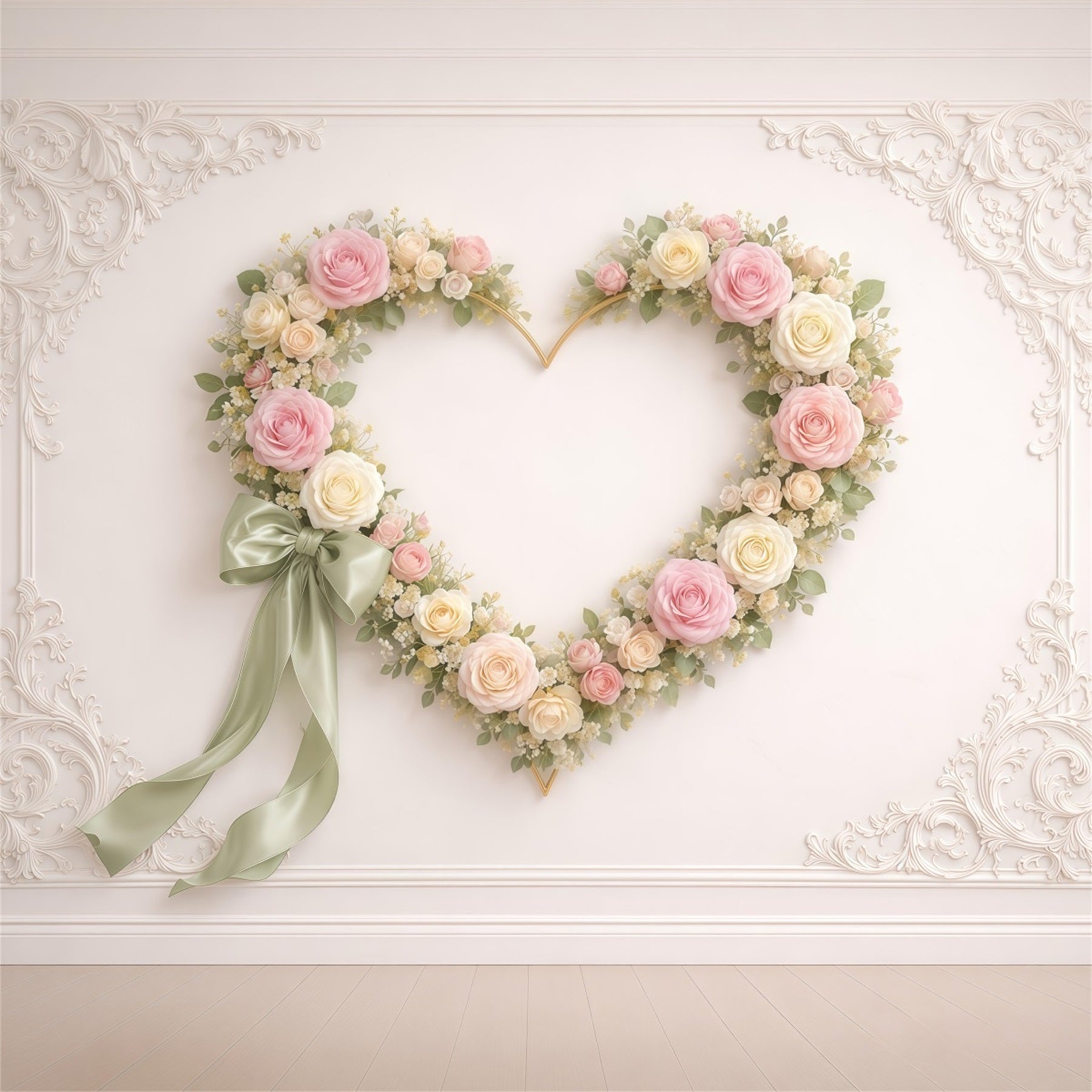 Heart Floral Frame Mother's Day Backdrop Vintage Wall Rose Ribbon Mother's Day Backdrop Ideas UK LXX63-10