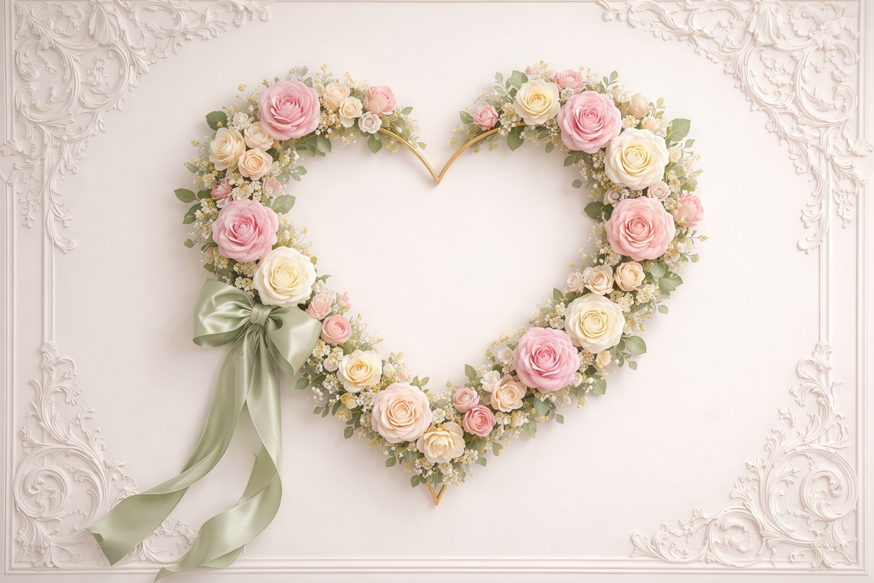 Heart Floral Frame Mother's Day Backdrop Vintage Wall Rose Ribbon Mother's Day Backdrop Ideas UK LXX63-10