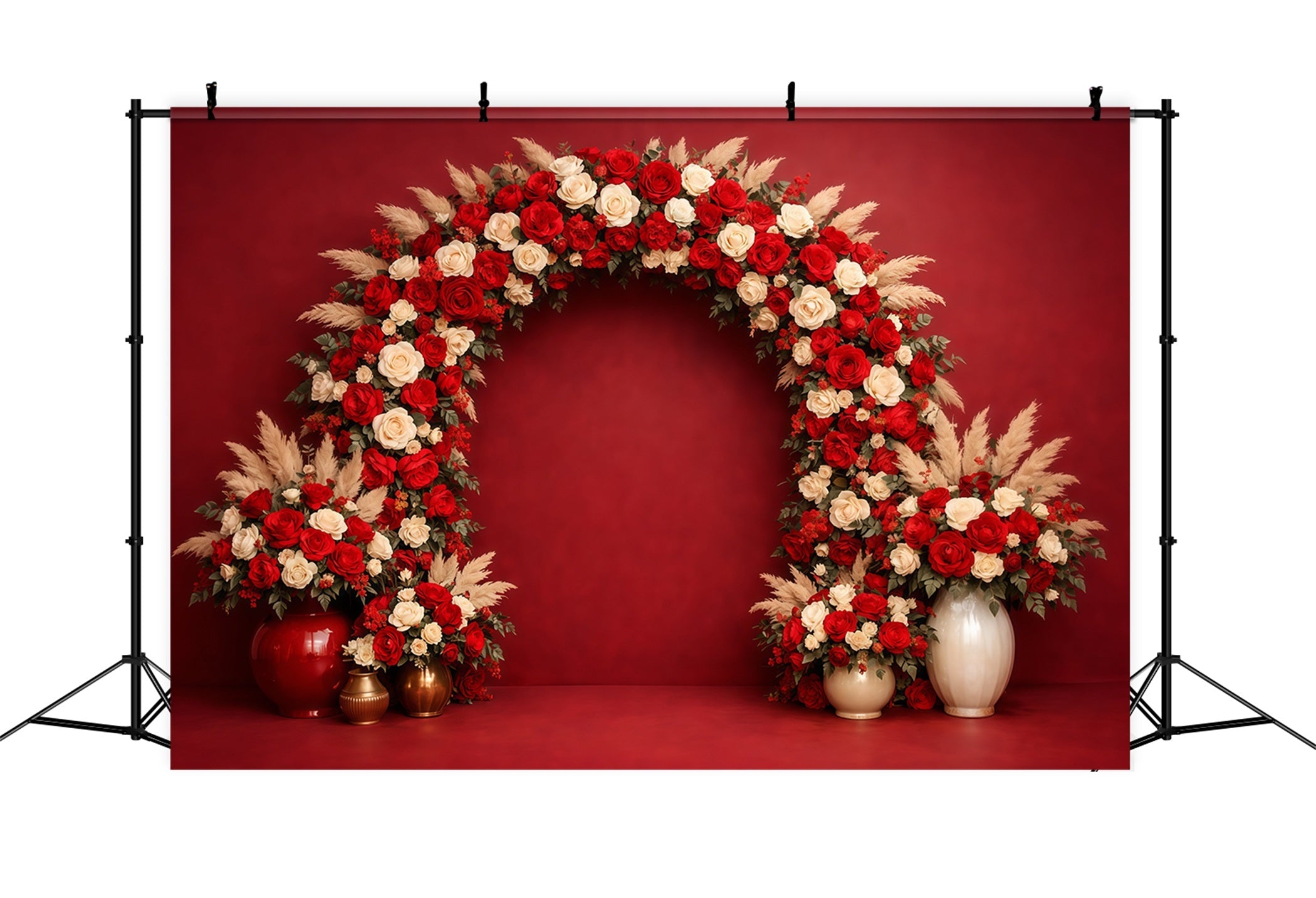 Floral Arch Mother's Day Backdrop Elegant Wall Red Ivory Rose Mothers Day Backdrop Ideas UK LXX63-19