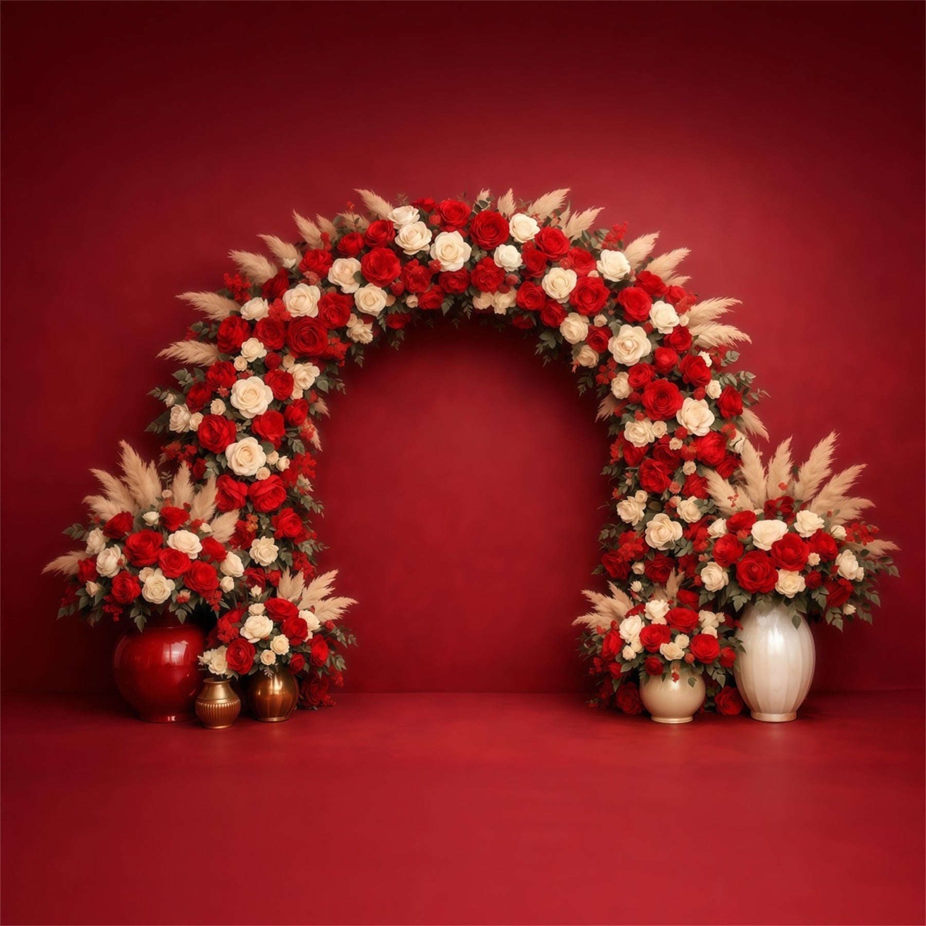 Floral Arch Mother's Day Backdrop Elegant Wall Red Ivory Rose Mothers Day Backdrop Ideas UK LXX63-19