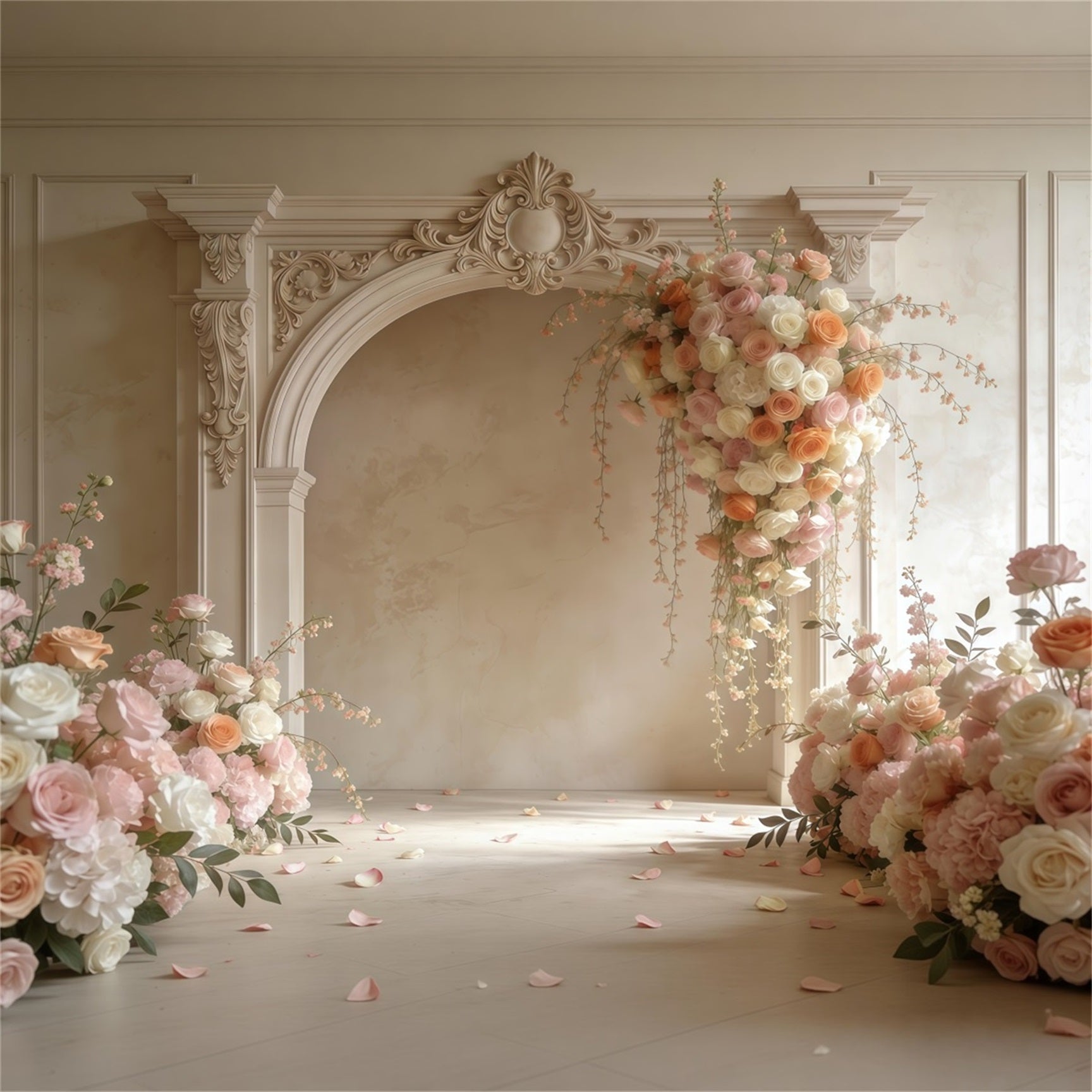 Mother's Day Portrait Backdrop Elegant Arch Pastel Rose Mother's Day Backdrop UK LXX63-2