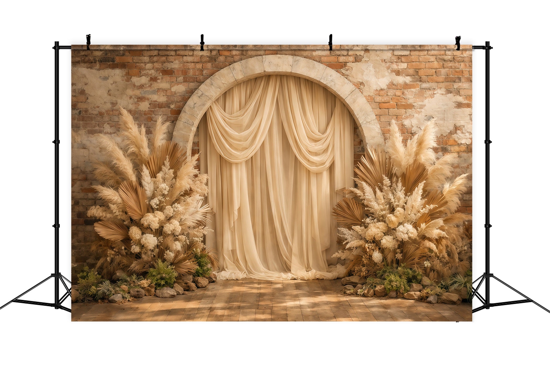 Floral Arch Mother's Day Backdrop Rustic Brick Wall Boho Pampas Mothers Day Backdrop Ideas UK LXX63-22
