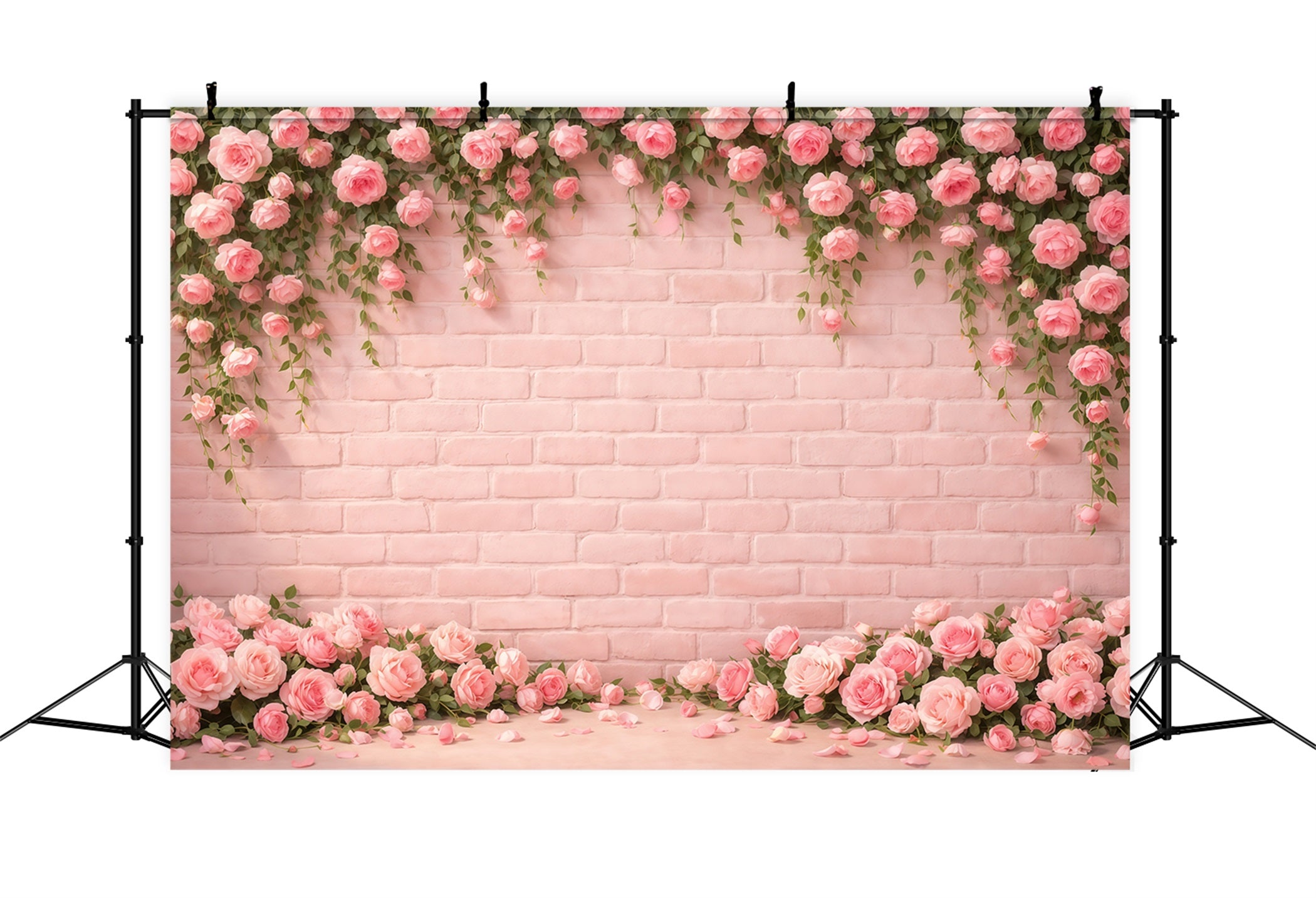 Pink Brick Wall Mother's Day Backdrop Rose Floral Border Petals Mother's Day Photo Backdrop Ideas UK LXX63-24