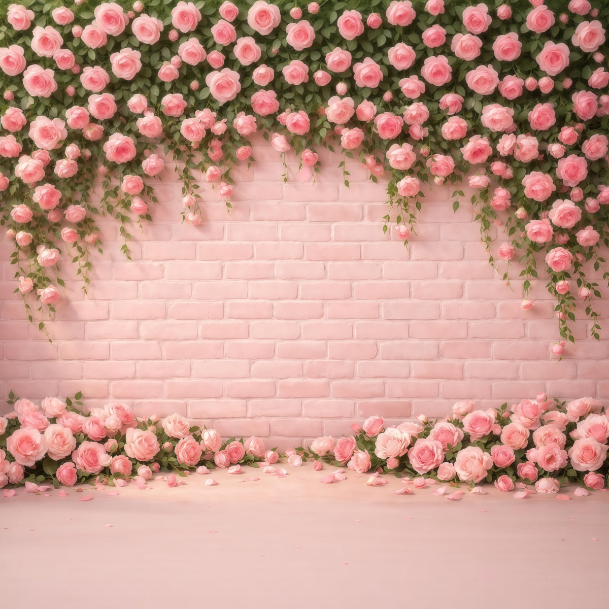 Pink Brick Wall Mother's Day Backdrop Rose Floral Border Petals Mother's Day Photo Backdrop Ideas UK LXX63-24