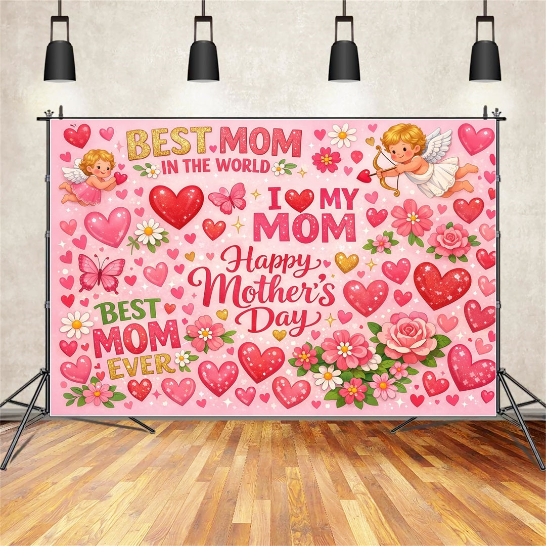 Mom Letters Mother's Day Backdrop Cartoon Love Heart Typography Backdrop For Mother's Day UK LXX63-27