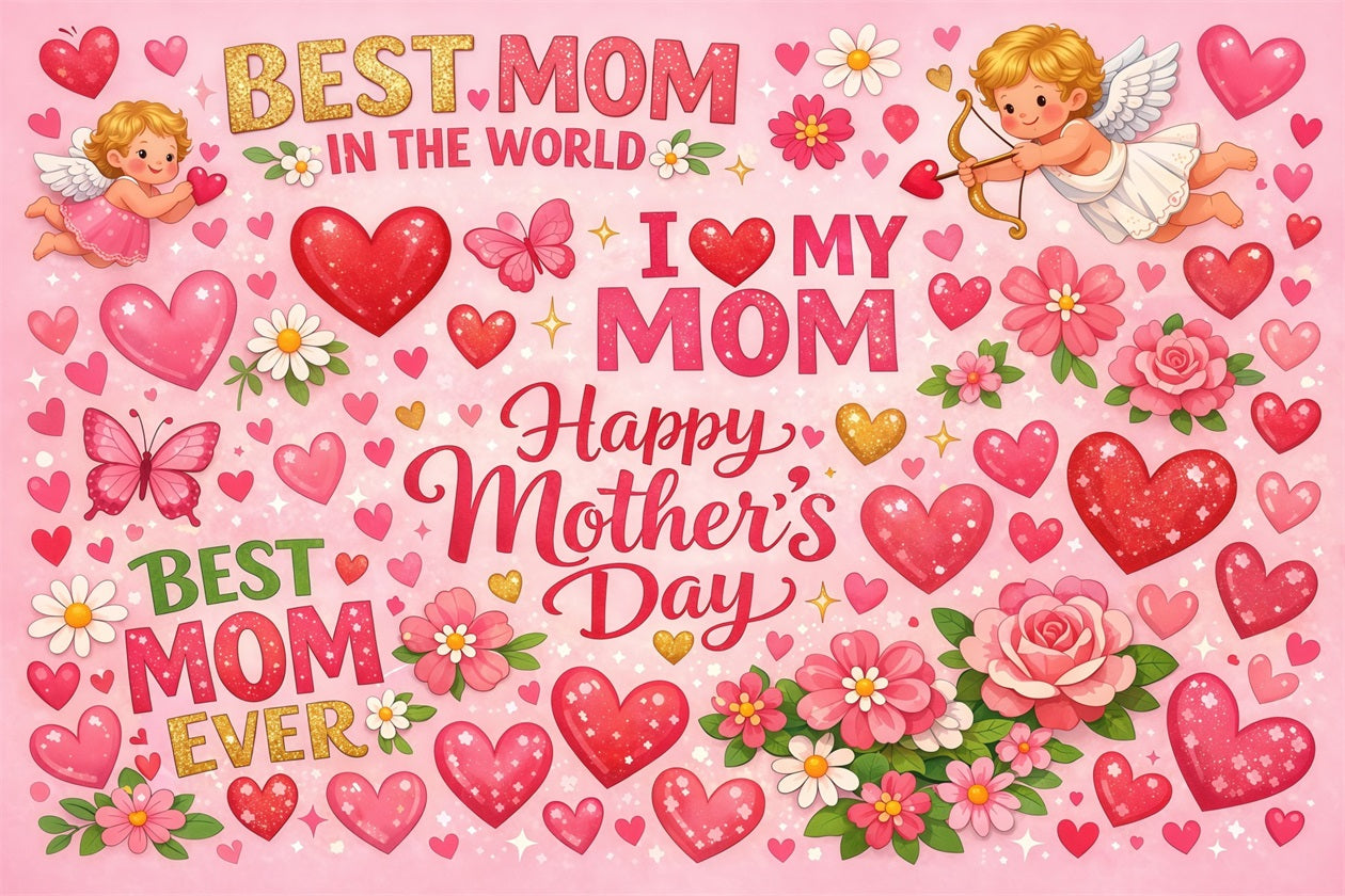 Mom Letters Mother's Day Backdrop Cartoon Love Heart Typography Backdrop For Mother's Day UK LXX63-27