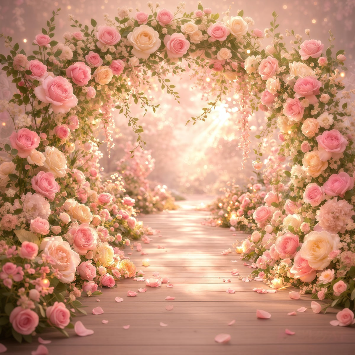 Pink Gold Romance Mother's Day Backdrop Romantic Rose Light Pathway Backdrops For Mother's Day UK LXX63-30