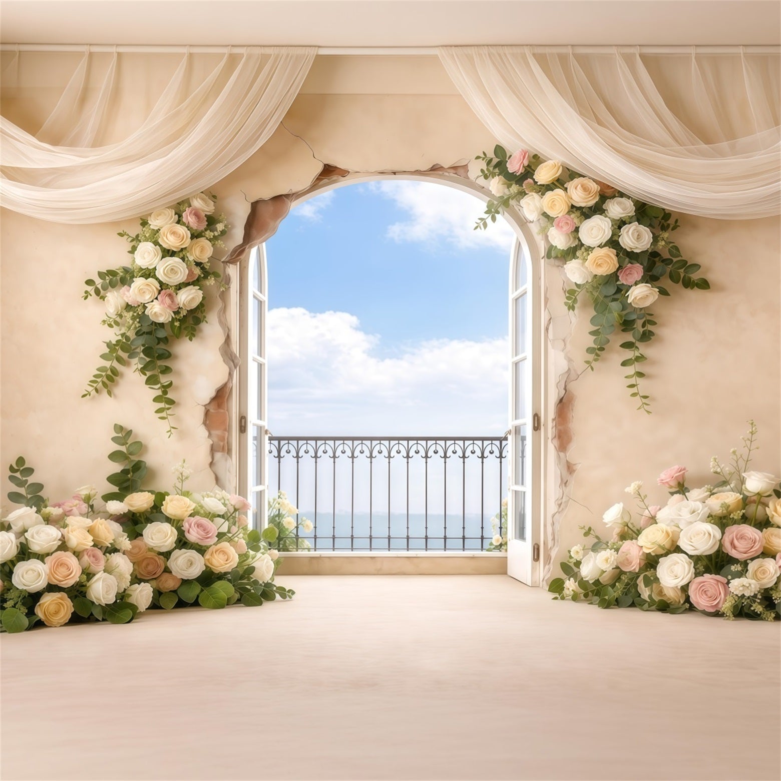 Pastel Retro Mother's Day Backdrop Vintage Window Balcony Floral Mothers Day Photo Backdrops UK LXX63-39