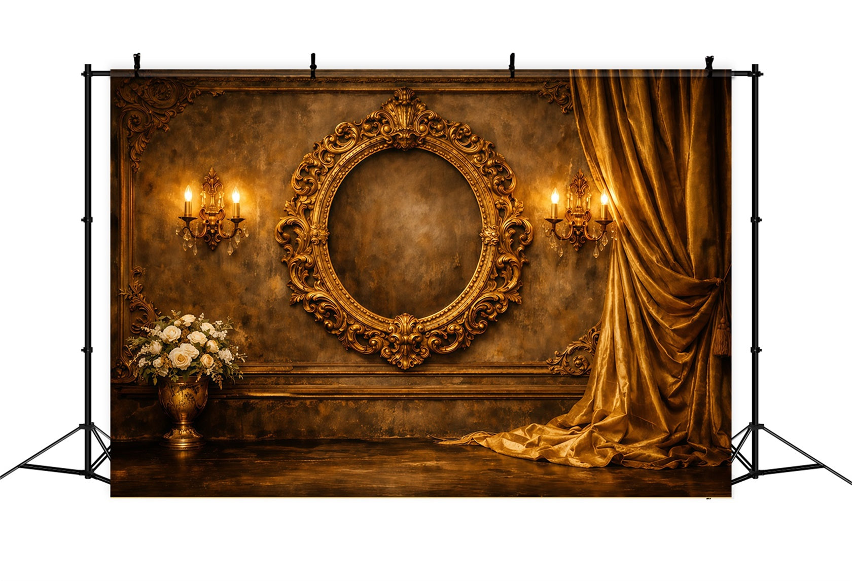 Pastel Retro Mother's Day Backdrop Gold Ornate Frame Velvet Drapes Mothers Day Photo Backdrops UK LXX63-40