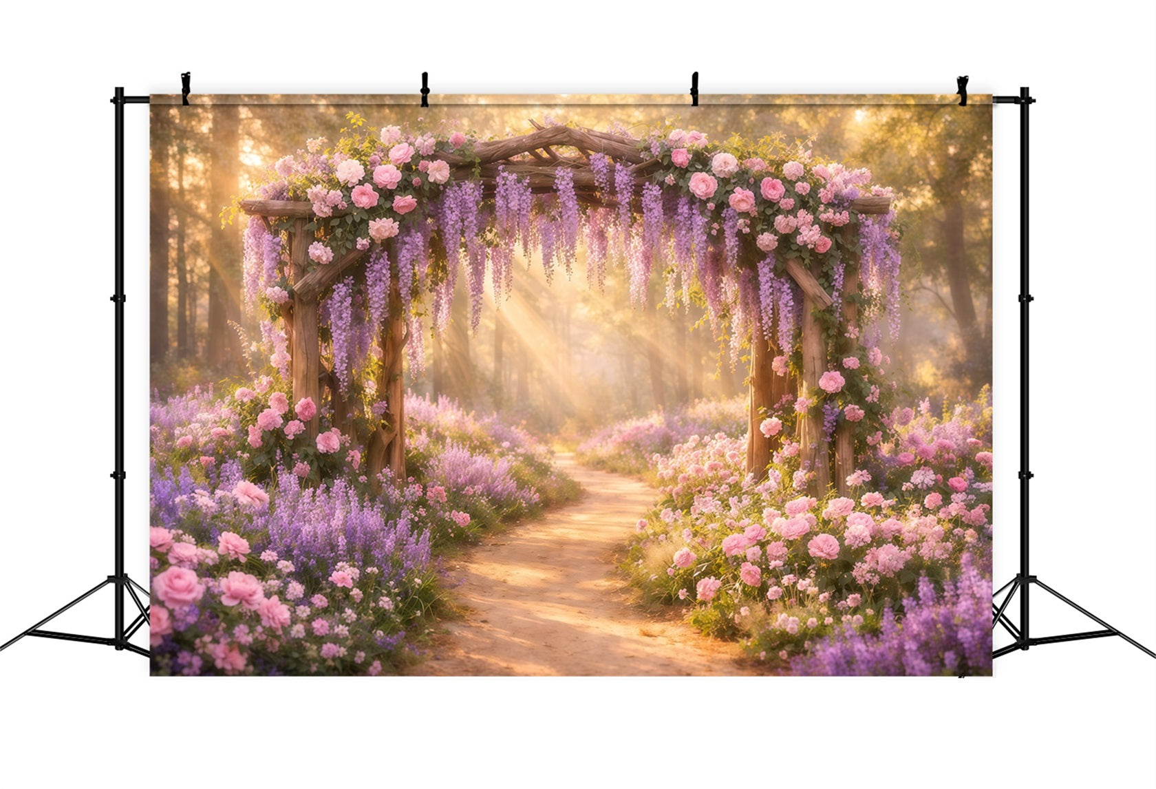 Lavender Bouquet Mother's Day Backdrop Golden Sunlight Floral Wisteria Arch Backdrop Mothers Day UK LXX63-48