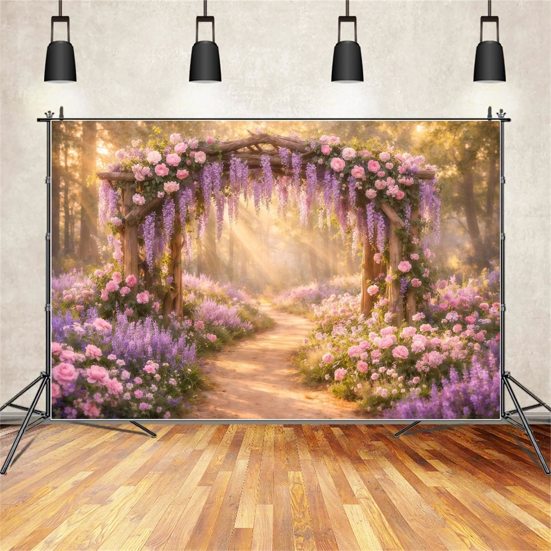 Lavender Bouquet Mother's Day Backdrop Golden Sunlight Floral Wisteria Arch Backdrop Mothers Day UK LXX63-48