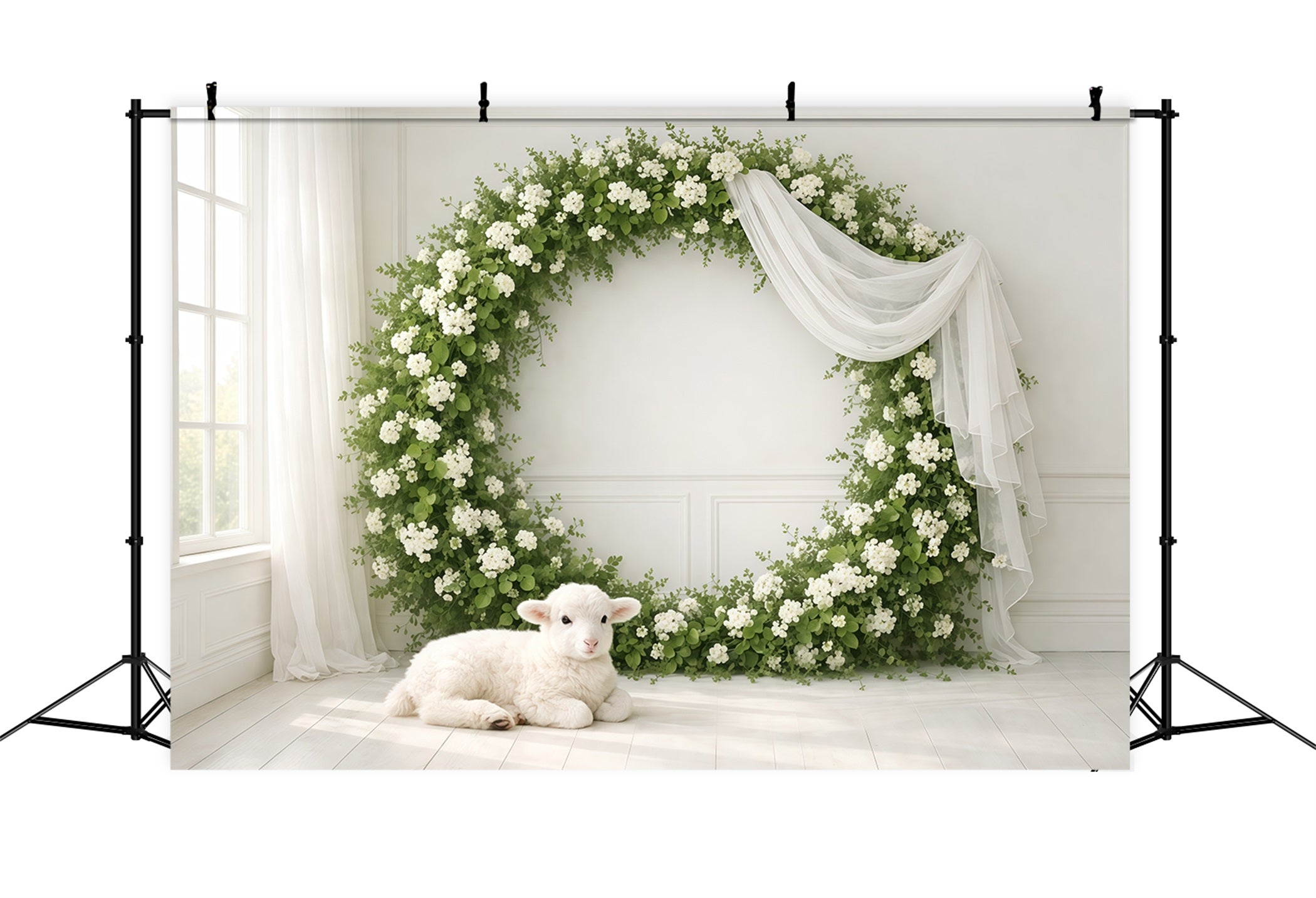 Mother's Day Backdrop Ideas For Church Floral Wreath White Lamb Happy Mothers Day Photo Backdrop UK LXX63-49
