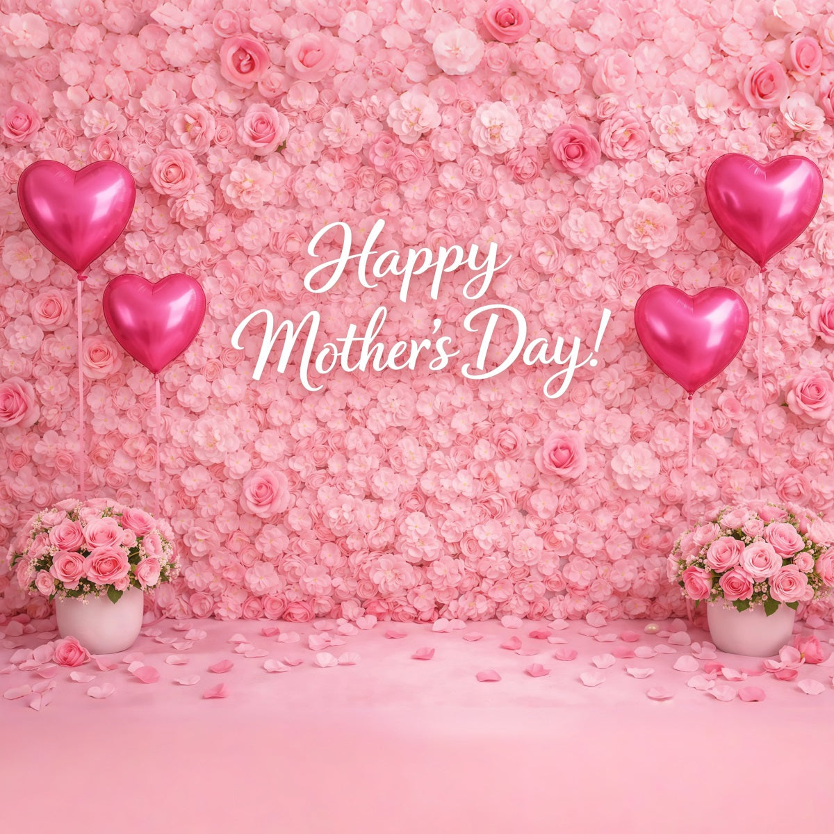 Mother's Day Backdrop Ideas For School Pink Rose Wall Heart Balloon Mothers Day Photography Backdrops UK LXX63-56