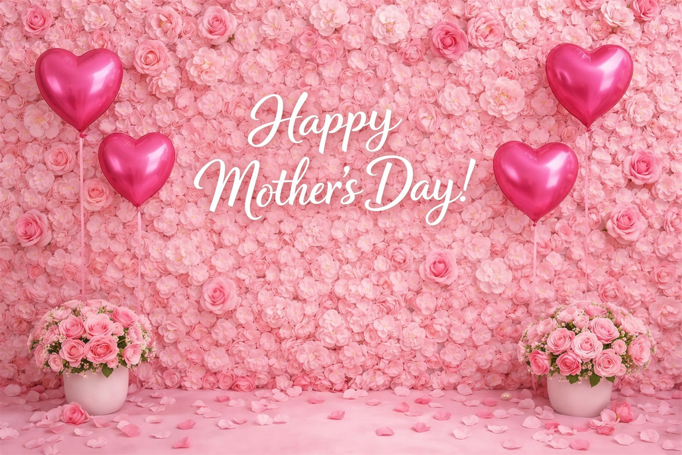 Mother's Day Backdrop Ideas For School Pink Rose Wall Heart Balloon Mothers Day Photography Backdrops UK LXX63-56