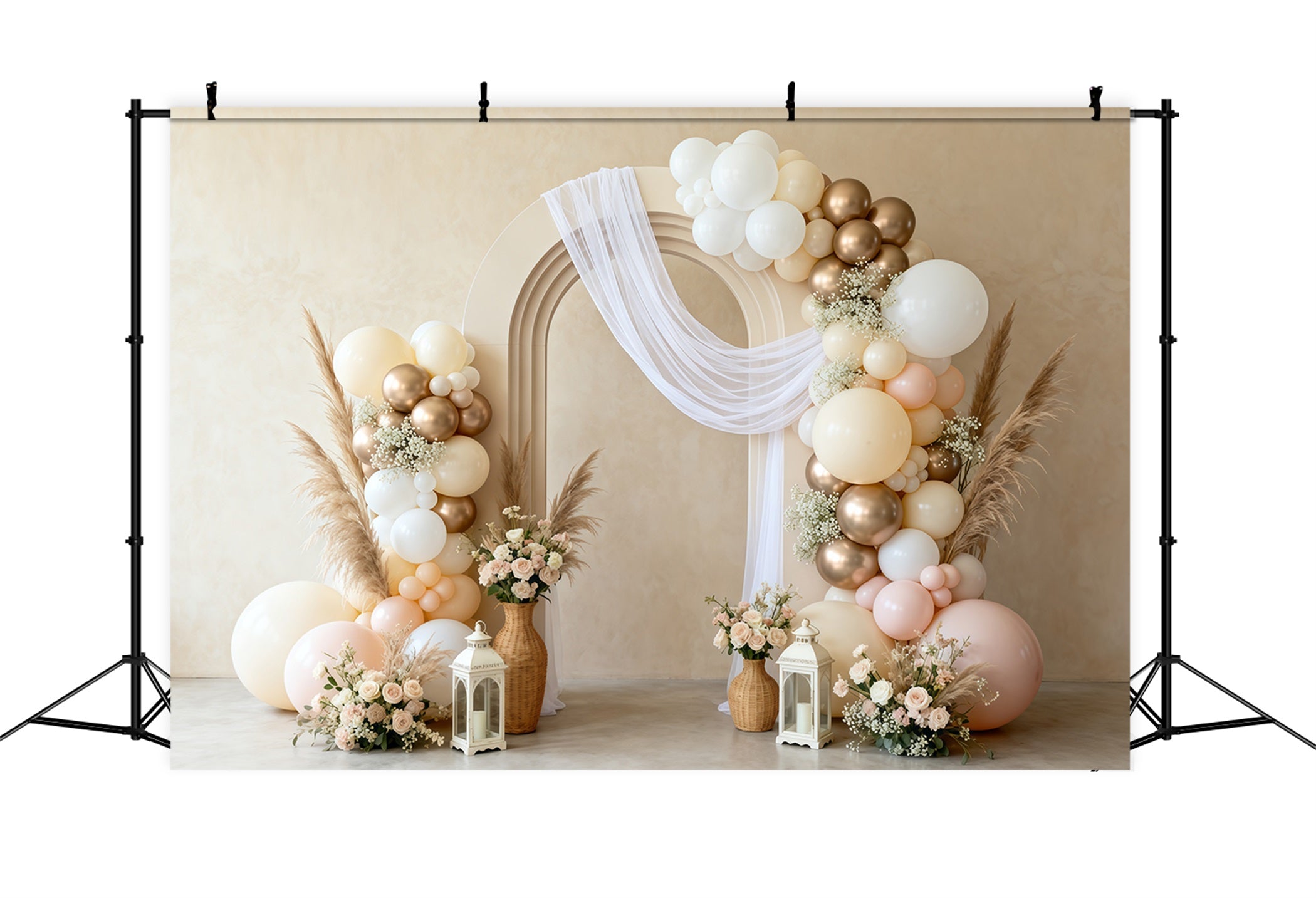 Mother's Day Balloon Backdrop Elegant Neutral Arch Boho Pampas Simple Mother's Day Backdrop UK LXX63-59