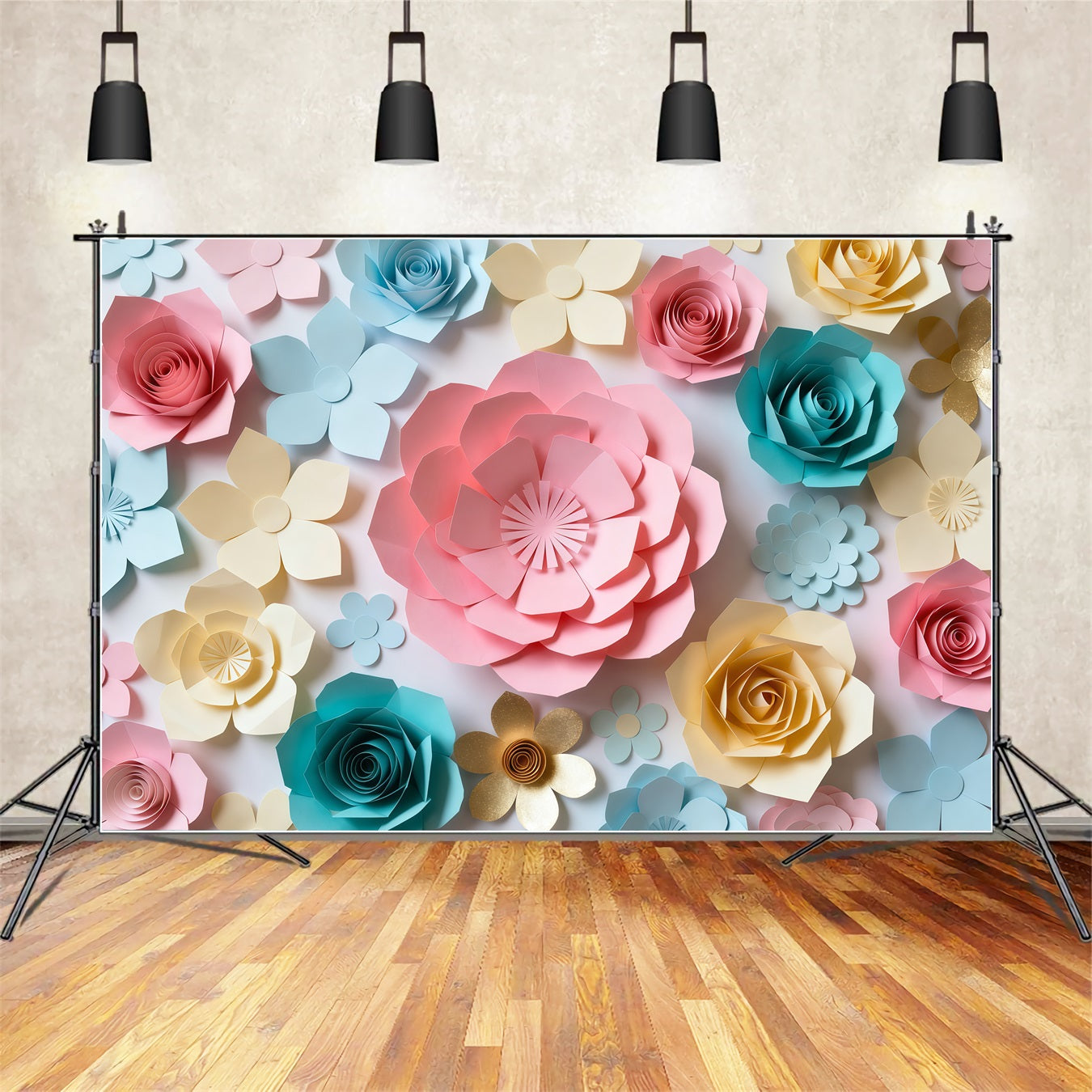 Paper Flower Mothers Day Backdrop Colorful Craft Floral Pattern Mothers Day Backdrop Design UK LXX63-61
