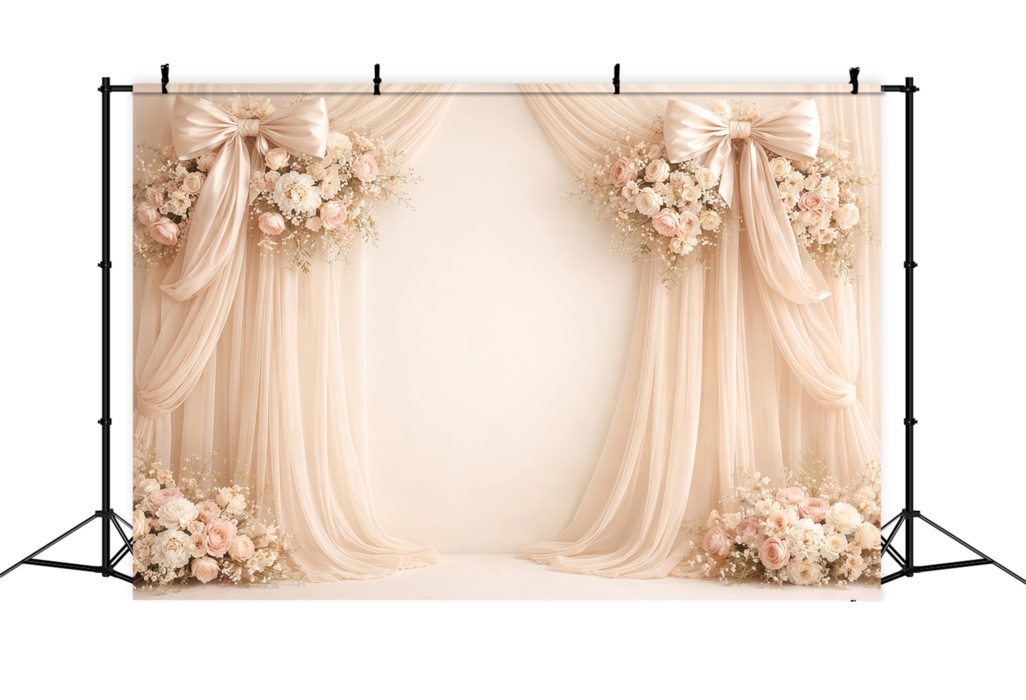 Mother's Day Portrait Backdrop Elegant Cream Draped Bow Floral Mother's Day Backdrop UK LXX63-7
